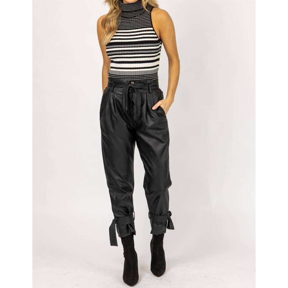 NEW VENTI6 leather pleated ankle tie pants in black - Picture 5 of 7